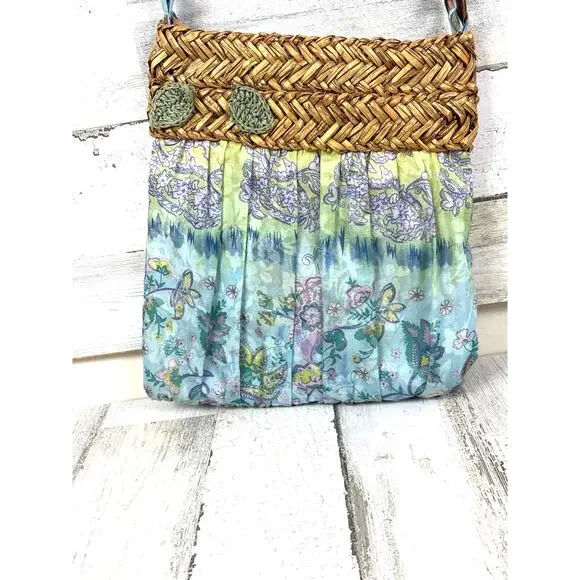 Cappelli Womens Pastel Multi Straw Fabric Boho Crossbody Beach Casual Bag Purse - Picture 2 of 7